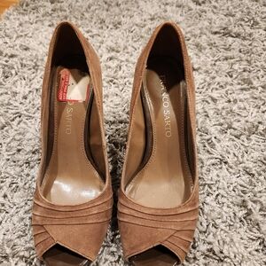 Franco Sarto Caramel Suede Peep-Toe Heels